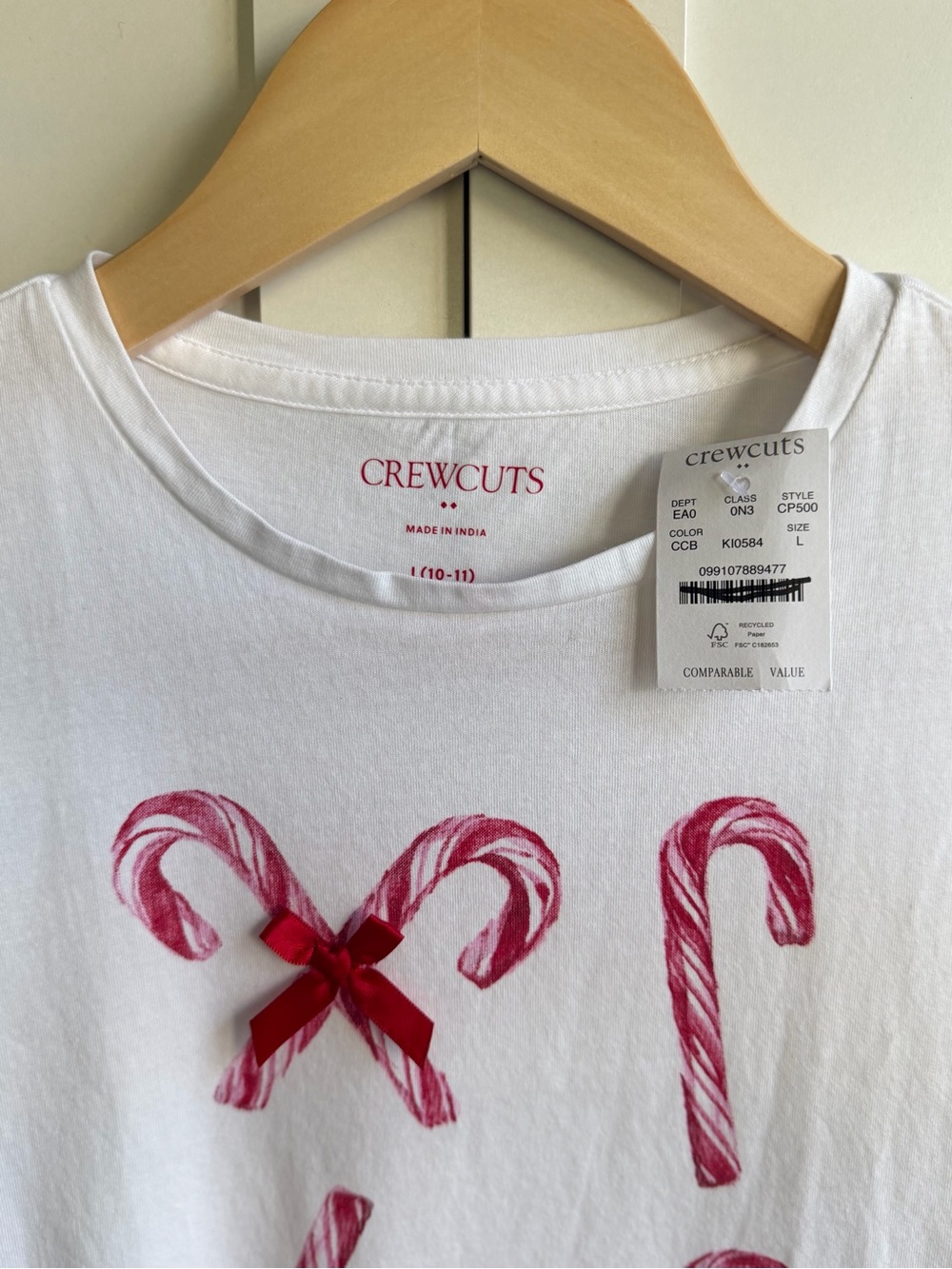 Crewcuts Long-Sleeve Ribbon Candy Cane Graphic Tee Size Large - Picture 2 of 4